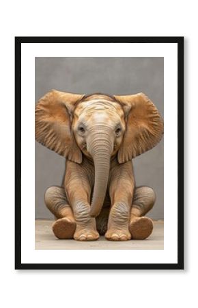 Sitting Elephant. African Elephant Performing Safari Trick with Trunk Up