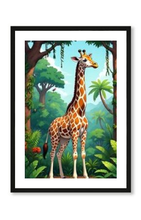 Majestic Giraffe in Lush African Savanna A Vibrant Illustration