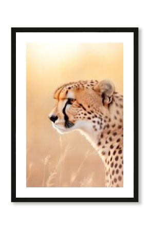 Cheetah side profile in golden savanna light 