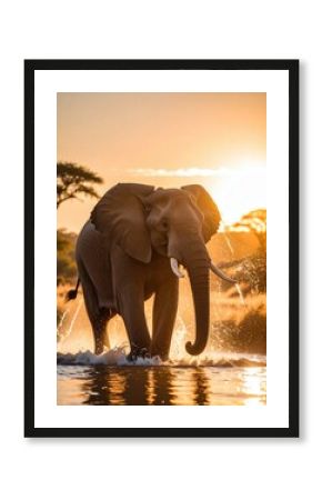 African Elephant at Sunset: Golden Hour Majesty in Serengeti