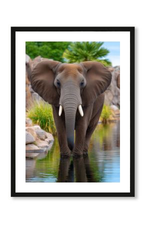 Majestic African Elephant Standing in Water Reflection Wildlife Animal