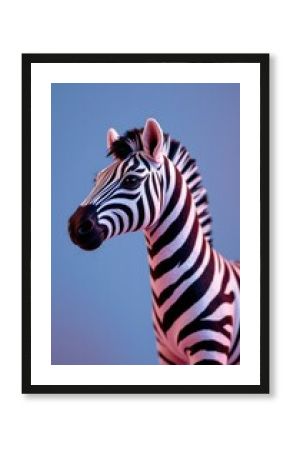 create a captivating photo of a zebra doll set against an icy blue background