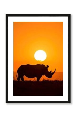 Rhino silhouette portrait against golden sunset creating a minimalist icon feel