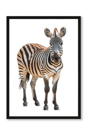 Full body portrait of a zebra isolated on transparent background, looking at camera