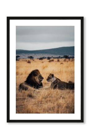 Lions resting in savannah