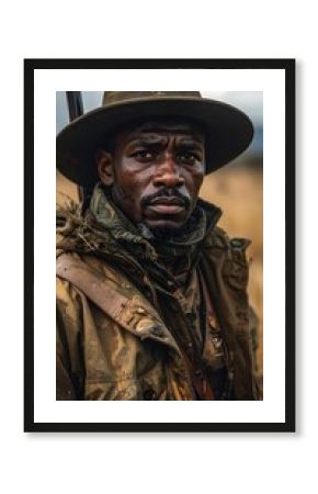 Serious man in safari attire