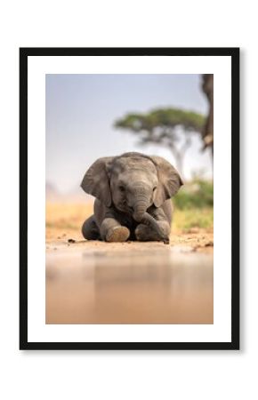 Baby elephant relaxing in nature, resting peacefully