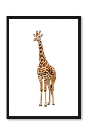 Full body giraffe standing tall, wildlife animal photography, mammal portrait, safari animal, zoo animal, giraffidae isolated on transparent background