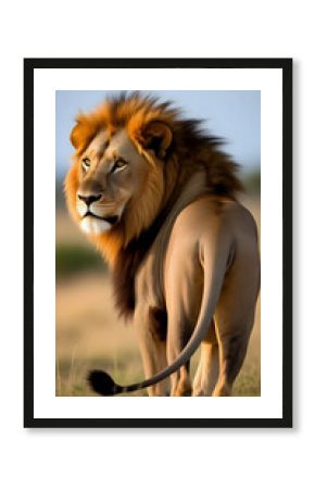 "Powerful Lion Looking Back in the Golden Savannah Light"