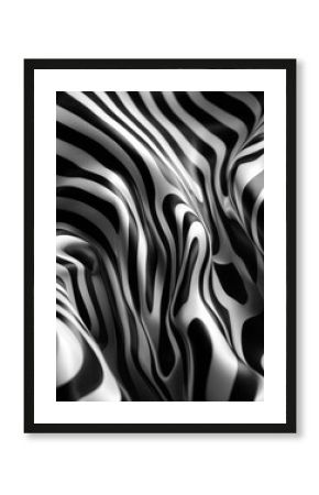 Black and white wavy striped abstract pattern with flowing curves