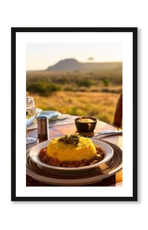 Safari lodge dinner with south african landscape views