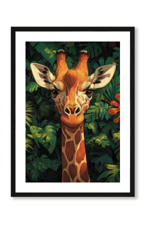 Giraffe Portrait Amidst Lush Tropical Foliage