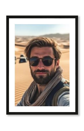 A desert safari with a convoy of jeeps on golden dunes