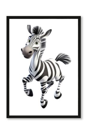 Isolated Cartoon Zebra Galloping with Joyful Expression