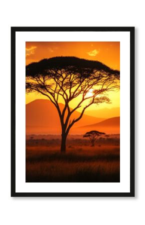 Beautiful African Landscape at Sunset in Kenya