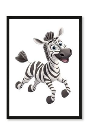 Isolated Cheerful Cartoon Zebra Running with Playful Bounce