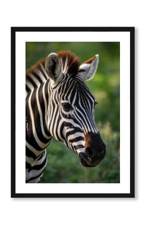 zebra standing in the grass looking at the camera with a blurry background