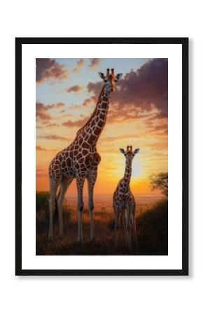 Giraffes at sunset in savanna