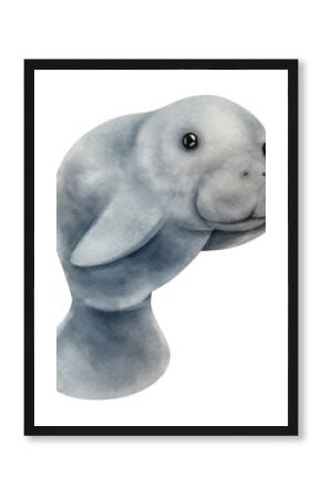 Cute Dugong watercolor illustration