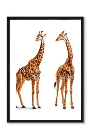 two giraffe couple portrait on isolated background