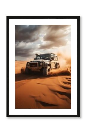 Off-road vehicle running through desert sand
