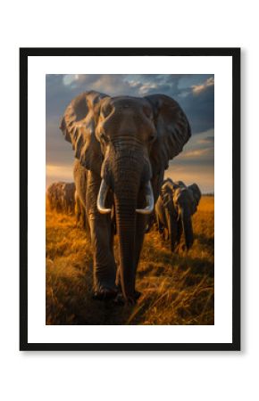 Herd of Elephants Walking Across Grass Covered Field
