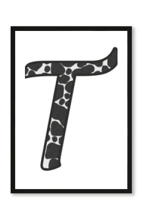 3D illustration Cow Black and white print letter T, animal skin fur decorative character T, Bull or Ox pattern isolate in white background has clipping path dicut. Design font wildlife safari concept.