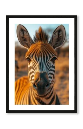 Close-up Zebra Portrait with Striking Pattern in Golden Light Africa