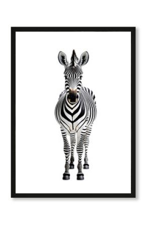 A zebra standing upright with a looking forward on transparent background
