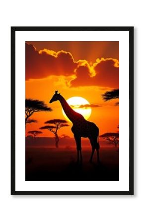 Giraffe silhouette african sunset savanna landscape