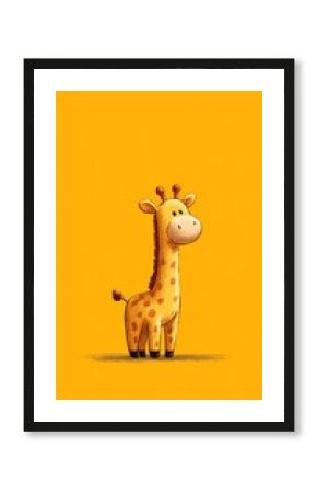 Cute cartoon giraffe on a bright yellow background.