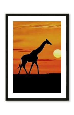 Silhouette of a Giraffe against a golden sunset. Explore the beauty of nature.