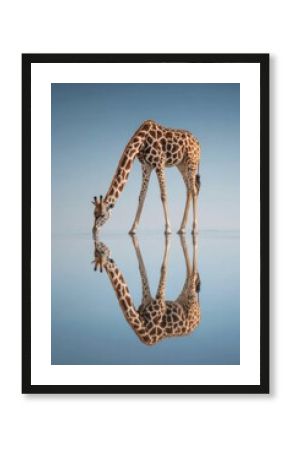 Giraffe drinking water serengeti wildlife photography calm environment low angle nature's beauty