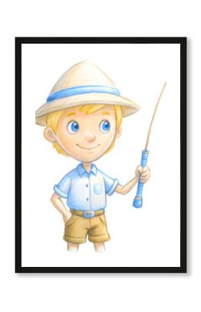 Young boy wearing safari hat and holding fishing rod image
