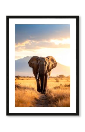 African Elephant Walking Across the Savanna during the Golden Hour