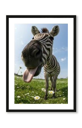 Playful zebra sticking its tongue out, showing a quirky side of wildlife. Perfect for safari, humor, and unique animal photography.
