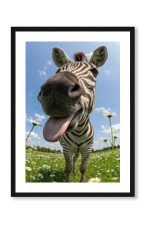 Playful zebra sticking its tongue out, showing a quirky side of wildlife. Perfect for safari, humor, and unique animal photography.