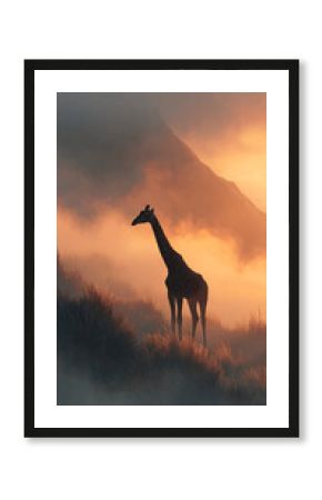 giraffe in the mist fog sunrise
