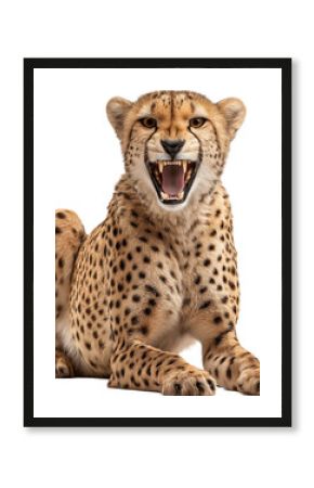 Wild cheetah roaring transparent background