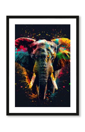 A majestic elephant splashed with vibrant paint poses in an imaginative wildlife scene. Generative AI