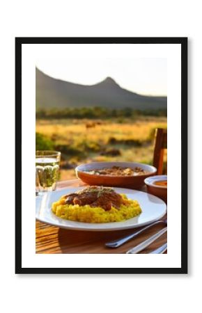South african safari lodge dinner with beautiful landscape