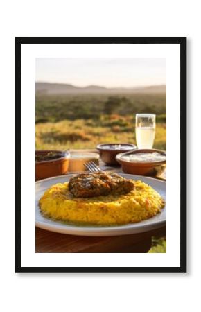 South african safari lodge dinner with curry and rice