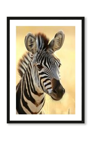 Zebra Head Close-up Portrait with Striped Pattern and Warm Background
