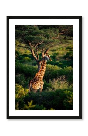 there is a giraffe standing in the middle of a field
