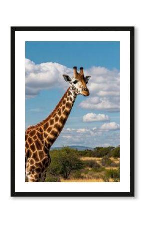 there is a giraffe standing in the middle of a field