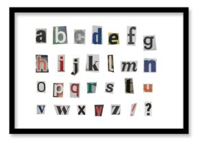 full alphabet of lowercase letters cut out from newspapers