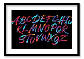 Full color handwriting paint brush lettering latin alphabet letters. Vector illustration