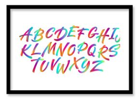 Full color handwriting paint brush lettering latin alphabet letters. Vector illustration