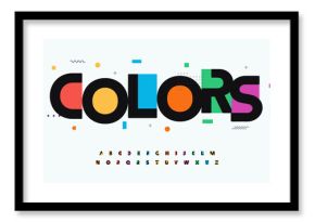 Colors font alphabet letters. Modern logo typography. Color creative art typographic design. Festive letter set for rainbow logo, headline, color cover title, joy monogram. Isolated vector typeset