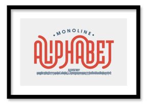 Monoline style font design, set of alphabet letters and numbers vector illustration
